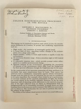 Item #400669 Colour Discrimination Processes in the Retina. Edward F. MACNICHOL, Jr. / Richard...
