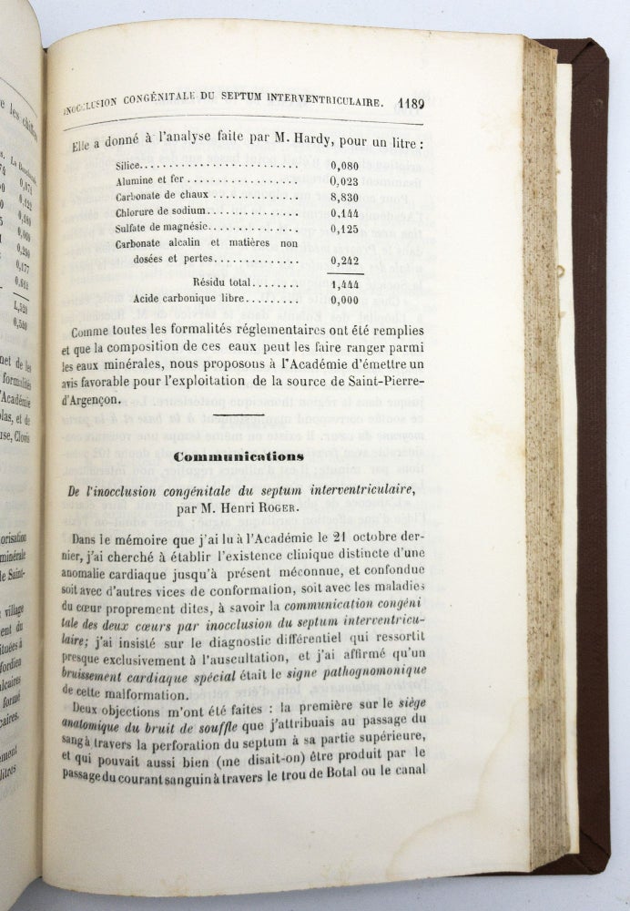 Item #401916 "Recherches cliniques sur la communication congénitales des deux coeurs par inocclusion du septum intervenniculare".; In: Bulletin de l'Académie de Médecine. Second series, Vol. 8. Henri ROGER.