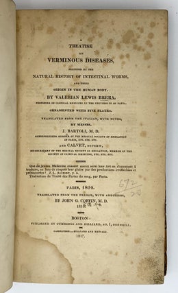 Item #402126 A Treatise on Verminous Diseases.; Translated by J. Bartoli and Calvet. Valerian...