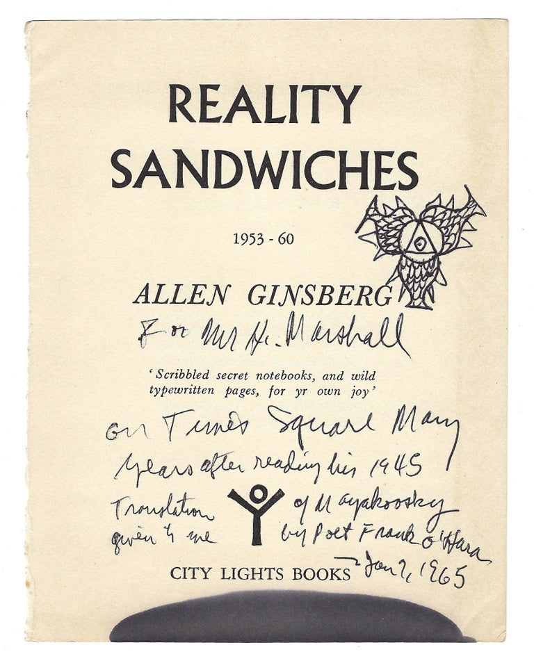 Item #403104 Autograph note, on title of Reality Sandwiches. Allen GINSBERG.