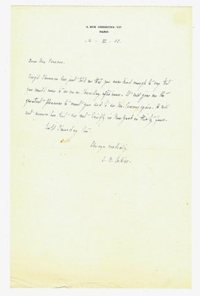 Item #404255 Autograph letter signed ("A. B. Toklas") to Geoffrey Parsons of The New York Herald...