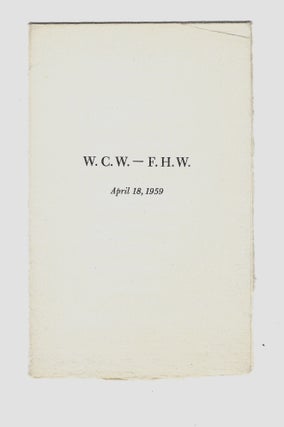 Item #404804 W. C. W. – F. H. W. April 18, 1959. William Carlos WILLIAMS