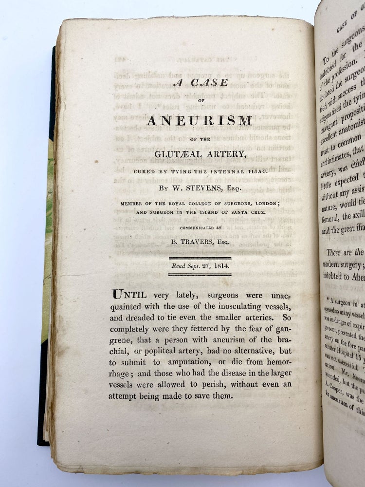 Item #405483 "A case of aneurism of the gluteal artery, cured by tying the internal iliac.” In: Medico-Chirurgical Transactions. Volume 5. William STEVENS.
