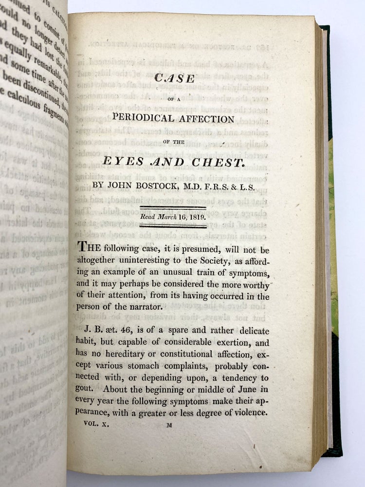 Item #405485 "Case of periodical affection of the eyes and chest.” In: Medico-Chirurgical Transactions. Volume 10. John BOSTOCK.
