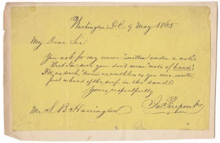 Item #405809 Autograph letter signed ("Jno. Pierpont"), in verse, to S. B. Harrington, Washington...
