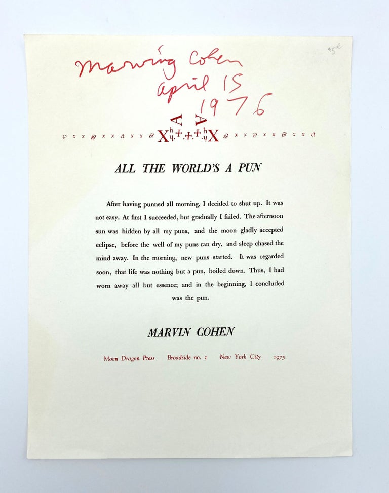 Item #406141 All the World's a Pun [Broadside]. Marvin COHEN.