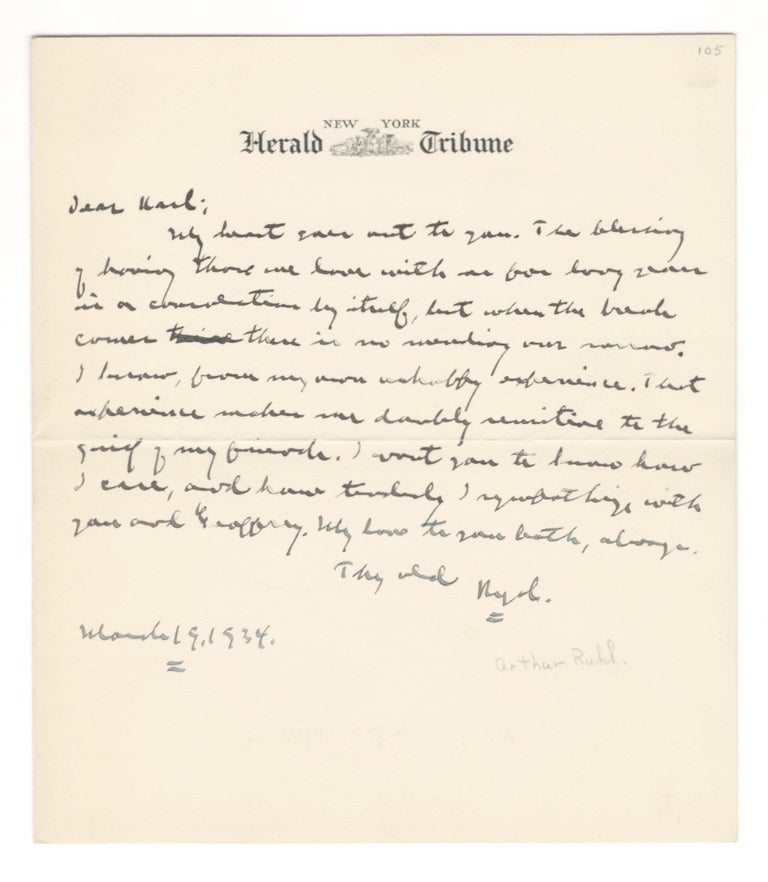 Item #406499 Autograph letter signed, 19 March 1934. Arthur RUHL.
