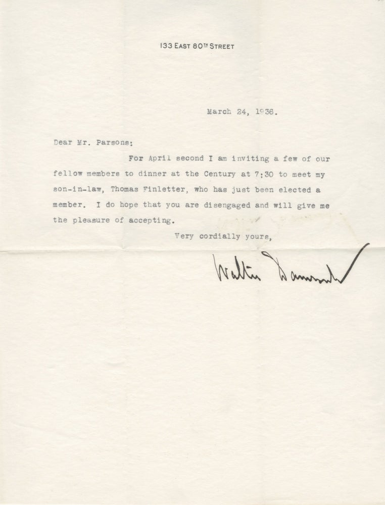 Item #406501 Typed letter signed, 1936. Walter DAMROSCH.