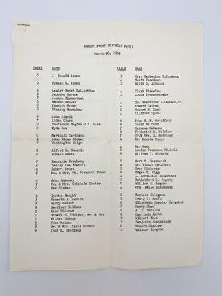 Ephemera from Robert Frost's 85th birthday party, New York, 26 March 1959