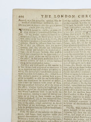 Fine collection of five complete issues of 'The London Chronicle' newspaper, each issue containing references to Franklin's famous pamphlet 'The Interest of Great Britain with Regard to Her Colonies...'