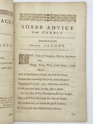 Sober Advice from Horace, to the Young Gentlemen about Town. As Deliver'd in his Second Sermon. Imitated in the Manner of Mr. Pope.Together with the Original Text, as restored by the Revd. R. Bentley . . . And Some Remarks on the Version.