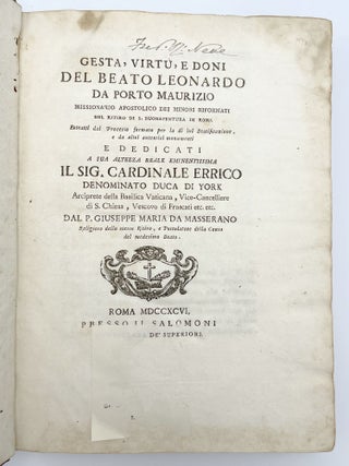 Gesta, Virtu, e Doni del Beato Leonardo da Porto Maurizio, Missionario Apostolico dei Minori Riformati