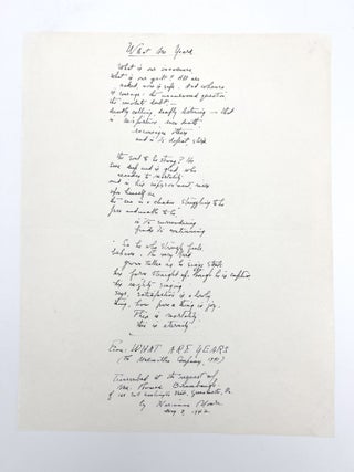 Item #408789 Autograph manuscript signed, "What are Years" Marianne MOORE