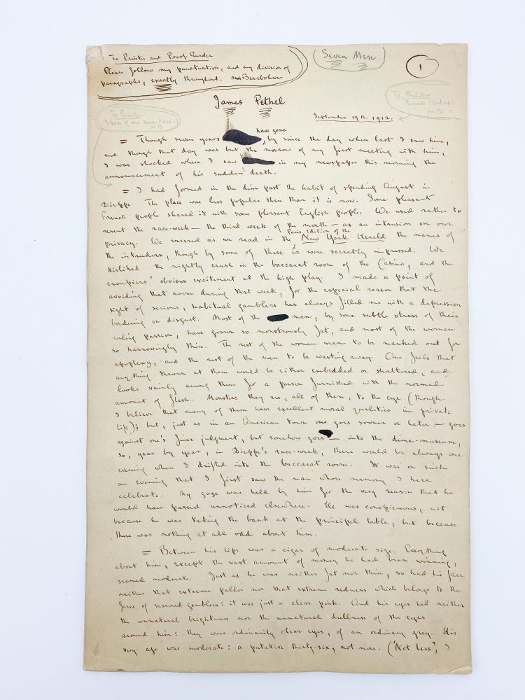 Item #409305 Autograph manuscript signed of the 'Seven Men' story "James Pethel" Max BEERBOHM.