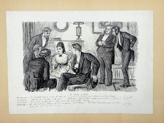 Item #409358 "A Sad Case": A pen and ink drawing signed ("DM"), with title and five-lines of...