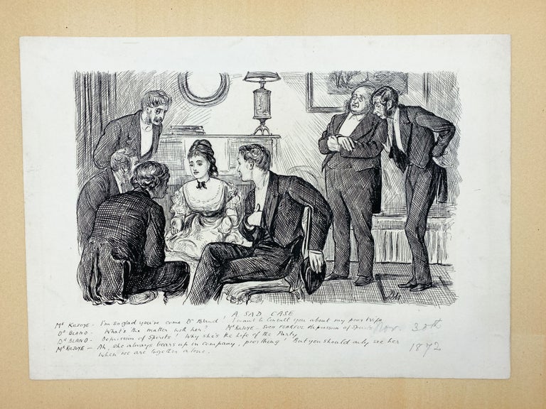 Item #409358 "A Sad Case": A pen and ink drawing signed ("DM"), with title and five-lines of dialogue written below the image by the artist. George DU MAURIER.