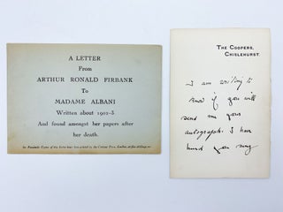 Item #409370 A Letter from Arthur Ronald Firbank to Madame Albani Written about 1902-3. And found...