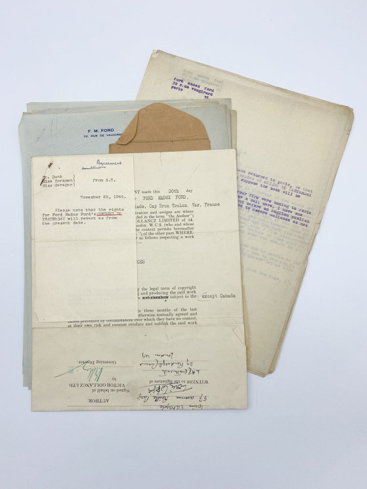 Item #409374 A file of 12 Typed Letters Signed and 2 Typed Notes Signed to the publisher Victor Gollancz Ltd. (all but one to Gollancz himself), who issued Ford's memoir 'Return to Yesterday' in November 1931. Ford Madox FORD, formerly Ford Hermann Hueffer.