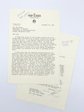 Item #409473 Three typed letters signed ("Sid") to Jay Martin, who was working on his biography...