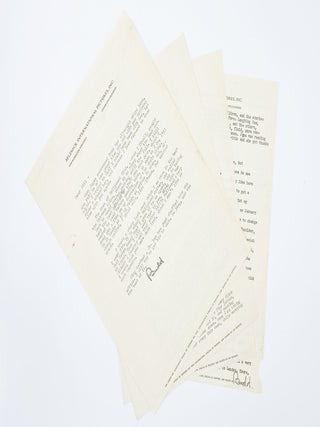 Item #409491 A group of five exceptional and revealing typed letters signed ("Budd") to William...