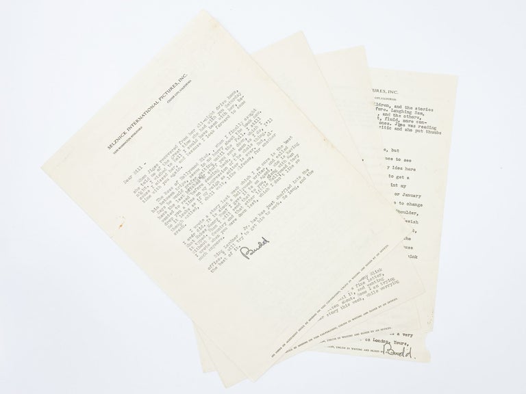 Item #409491 A group of five exceptional and revealing typed letters signed ("Budd") to William Saroyan; written from Culver City on Selznick International Pictures Inc. letterheads, Summer 1937. Budd SCHULBERG.