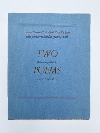 Item #409500 [Cover title:] Two (hitherto unpublished) Poems. Gertrude STEIN