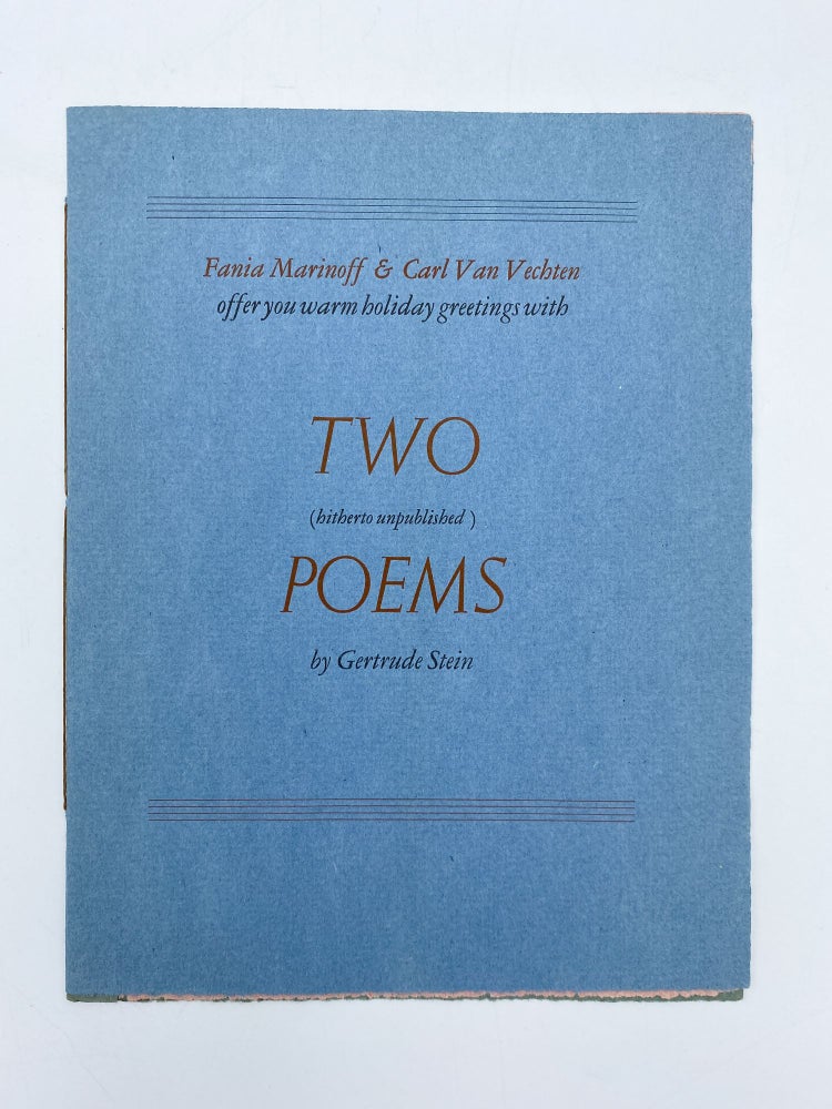 Item #409500 [Cover title:] Two (hitherto unpublished) Poems. Gertrude STEIN.