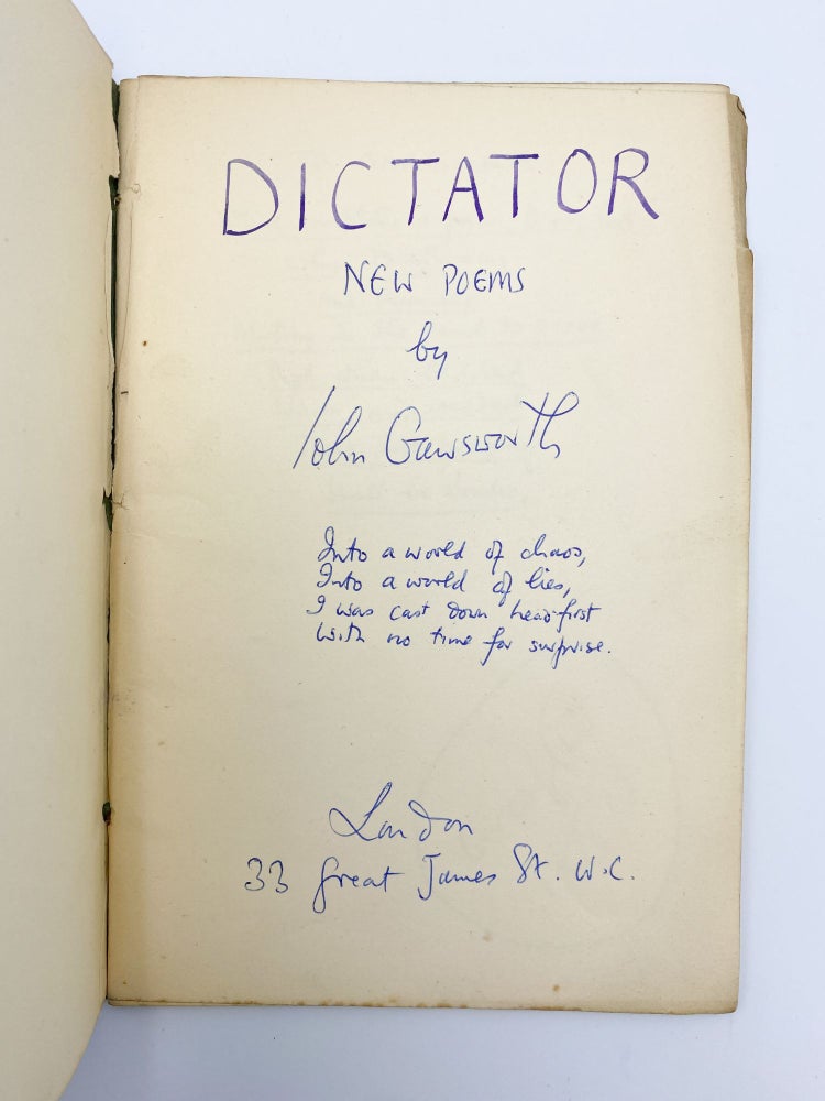 Item #409556 Autograph manuscript signed of his book 'New Poems' (London: Martin Secker, 1939). John GAWSWORTH, pseud. Terence Ian Fytton Armstrong.