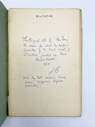 Autograph manuscript signed of his book 'New Poems' (London: Martin Secker, 1939)
