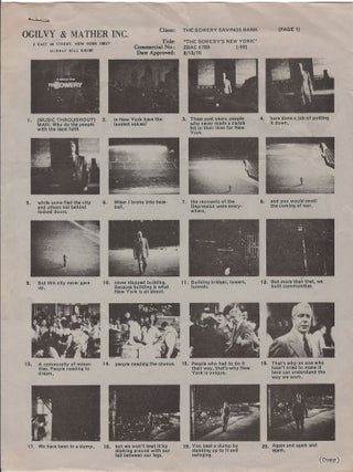 Item #410908 Storyboard for the advertisement "The Bowery's New York" for The Bowery Savings...