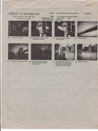 Storyboard for the advertisement "The Bowery's New York" for The Bowery Savings Bank