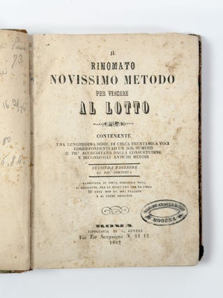 Item #411009 Il Rinomato Novissimo Metodo per Vincere al Lotto. ITALIAN LOTTERY